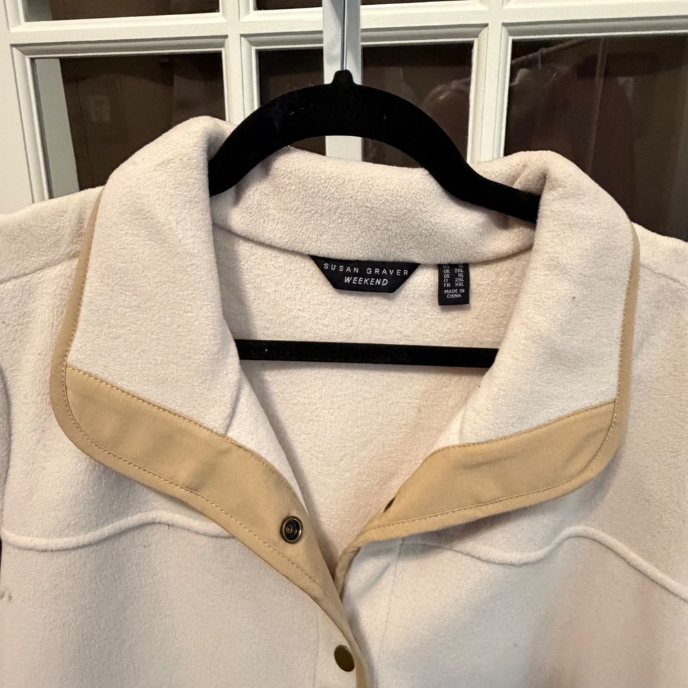 Susan Graver Weekend Cream Beige Snap Front Fleece Jacket QVC